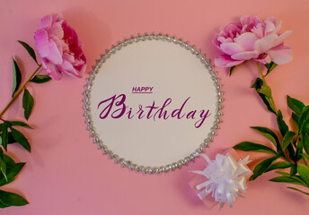 postcard , Internet banner , flat lay with a birthday greeting, with the inscription - happy birthday