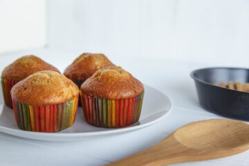 Home made cupcakes menu on white wooden table