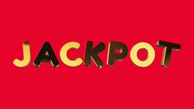 Word jackpot in 3d cartoon style. Design text element for game, branding. Flying and rotating object. Bright dynamic animation on simple background.