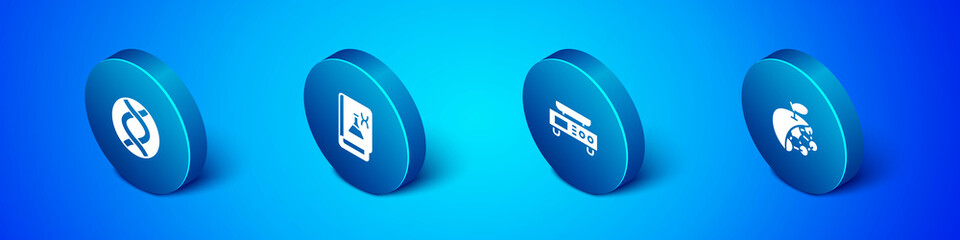 Set Isometric DNA symbol, Electronic scales, Biological structure and Genetic engineering book icon. Vector