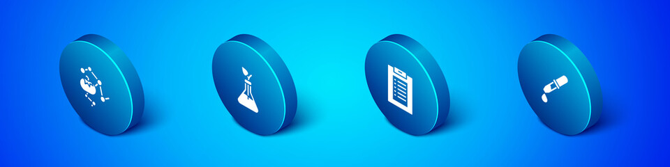 Set Isometric Genetically modified food, Clinical record, Pipette and Plant breeding icon. Vector