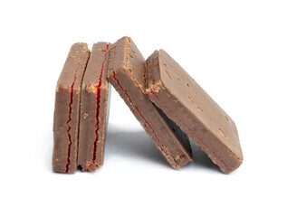 Chocolate wafer biscuits isolated on white background.