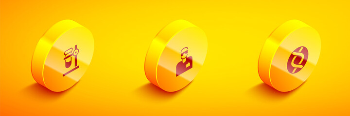 Set Isometric Test tube flask on stand, Laboratory assistant and DNA symbol icon. Vector