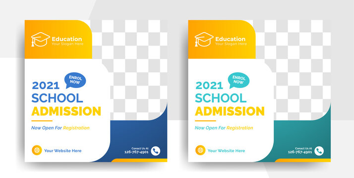 modern school university and college education social media post flyer and web banner template, back to school promotion cover layout