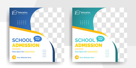 colorful school university and college education social media post flyer and web banner template, back to school promotion cover layout
