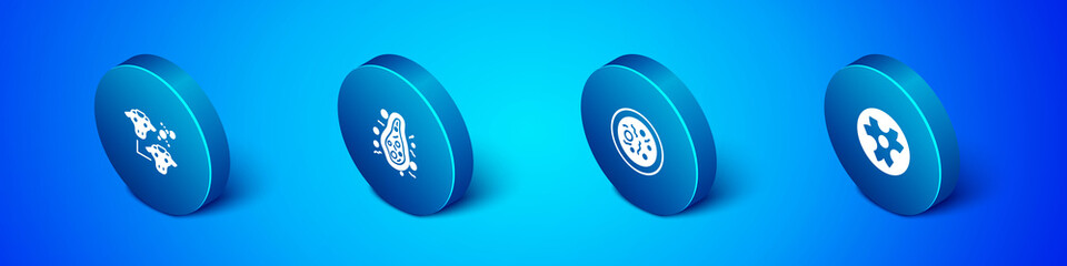 Set Isometric Cloning, Petri dish with bacteria, Biohazard symbol and Bacteria icon. Vector