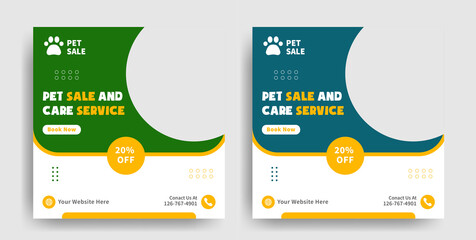 trendy pet care, sale and service social media post and web banner template