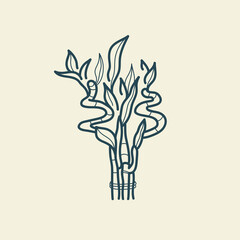 Tropical leaves icon outline drawing. Minimal floral vintage style. Doodle plant vector illustration. Pure nature organic brush. Line drawing. Botanical floral badge. Eco product emblem.