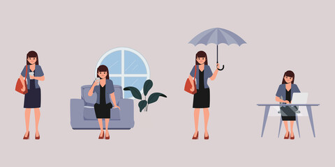 Woman character animation pose flat design.