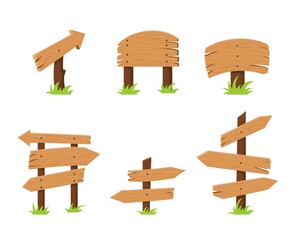 Set cracked wooden planks, banners, empty textured signboards, signposts isolated on white background. Collection different textured billboard banners.