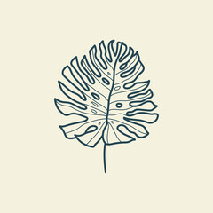Fototapeta premium Tropical leaves icon outline drawing. Minimal floral vintage style. Doodle plant vector illustration. Pure nature organic brush. Line drawing. Botanical floral badge. Eco product emblem.