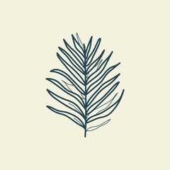 Tropical leaves icon outline drawing. Minimal floral vintage style. Doodle plant vector illustration. Pure nature organic brush. Line drawing. Botanical floral badge. Eco product emblem.