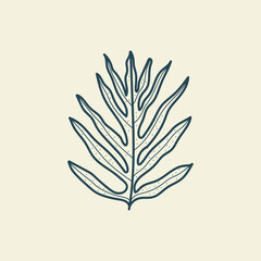 Tropical leaves icon outline drawing. Minimal floral vintage style. Doodle plant vector illustration. Pure nature organic brush. Line drawing. Botanical floral badge. Eco product emblem.