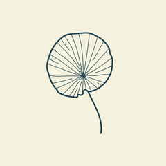 Tropical leaves icon outline drawing. Minimal floral vintage style. Doodle plant vector illustration. Pure nature organic brush. Line drawing. Botanical floral badge. Eco product emblem.