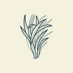 Tropical leaves icon outline drawing. Minimal floral vintage style. Doodle plant vector illustration. Pure nature organic brush. Line drawing. Botanical floral badge. Eco product emblem.