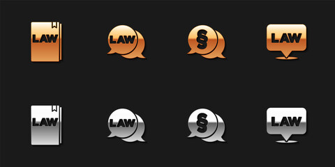 Set Law book, , and Location law icon. Vector