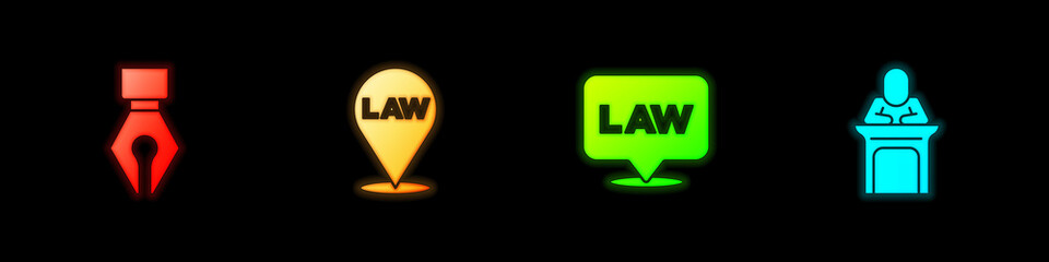 Set Fountain pen nib, Location law, and Judge icon. Vector