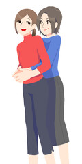 Fototapeta premium 笑顔で抱き合う女性カップル（線無し）