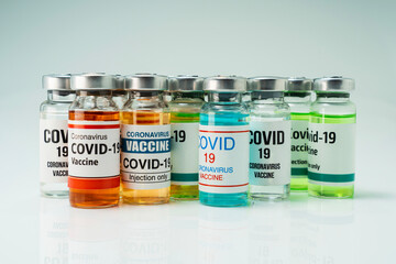 Covid 19 coronavirus vaccine in glass flask for immunity