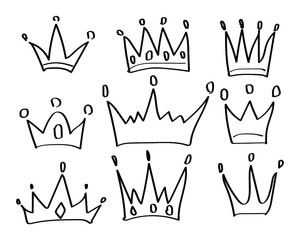 Hand drawn crowns logo set isolated on a white background