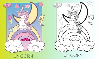 Cute Unicorn Vector art and Coloring Page