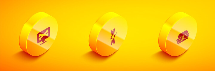 Set Isometric Location pirate, Decree, parchment, scroll and Sailor hat icon. Vector