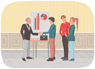 Businessmen communicating, shake hands with each other, agreed on business cooperation, partnership
