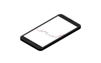 スマホアプリで見る株やFXや仮想通貨に使われるローソク足チャート、上昇、アイソメトリック