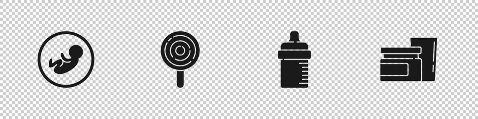 Set Baby, Lollipop, bottle and food icon. Vector