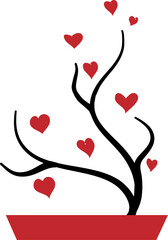 bonsai in a flowerpot with hearts, houseplant