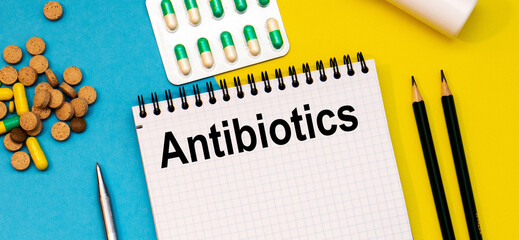 Treatment word, Antibiotics word with medical concepts and medical equipment
