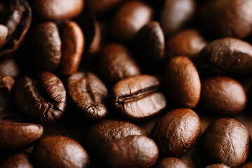 Naklejka premium Macro view of a lot of coffee beans