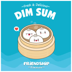 Vintage dim sum bun poster design. 