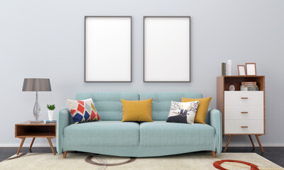 Realistic Mockup 3D Rendered Interior of Modern Living Room with Sofa - Couch and Table