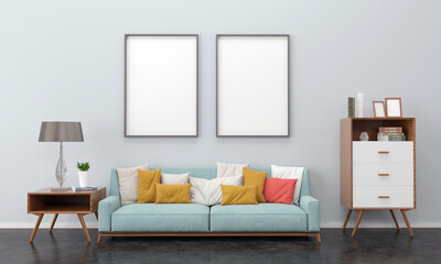 Realistic Mockup 3D Rendered Interior of Modern Living Room with Sofa - Couch and Table