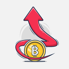 bitcoin with up arrow vector illustration