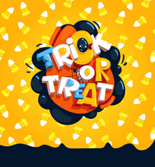 Cartoon trick or treat lettering logo for kids helloween party design 