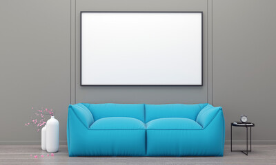 Realistic Mockup 3D Rendered Interior of Modern Living Room with Sofa - Couch and Table