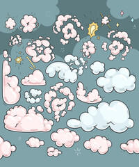 Cartoon puffy clouds set. Vector kids color illustration 