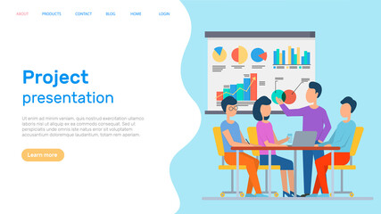 Successful business project presentation, company strategy planning, statistics indicators analysis