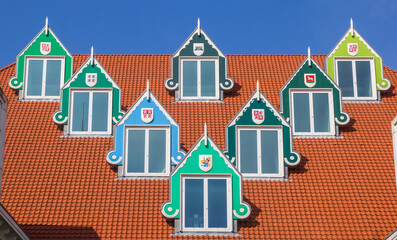 Windows on the roof of the town hall of Zaandam, Netherlands