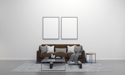 Realistic Mockup 3D Rendered Interior of Modern Living Room with Sofa - Couch and Table
