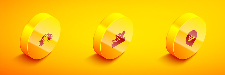Set Isometric Binoculars, Sinking cruise ship and Location with icon. Vector
