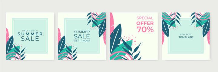 Collection of abstract background designs, summer sale, social media promotional content for social media post and stories. Vector illustration