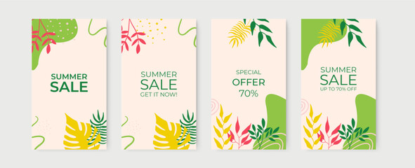 Collection of abstract background designs, summer sale, social media promotional content for social media post and stories. Vector illustration