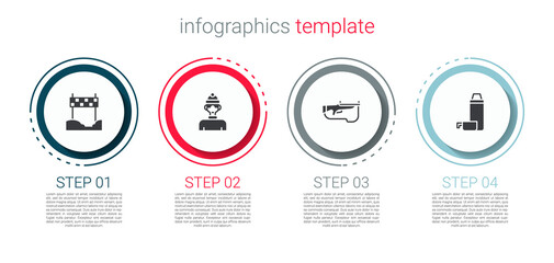 Set Ribbon in finishing line, Winter athlete, Biathlon rifle and Thermos container. Business infographic template. Vector