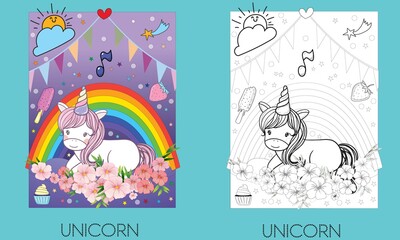 Baby Unicorn Vector and Coloring Page