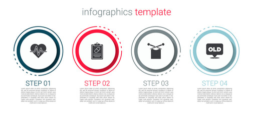 Set Heart rate, Medical prescription, Knitting and Nursing home. Business infographic template. Vector