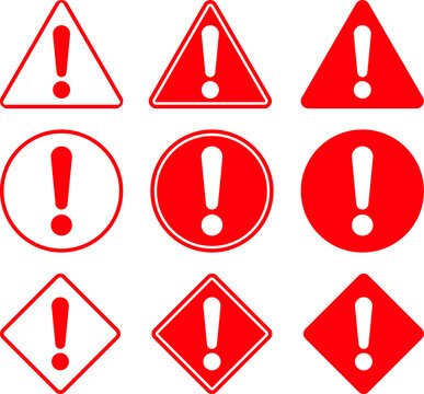 三角、丸、四角の赤い警告マークのアイコンセット
