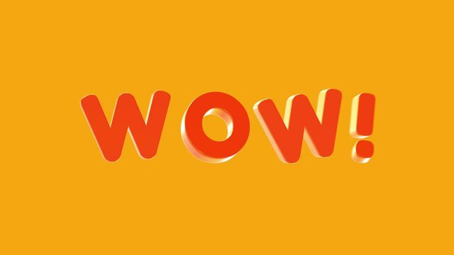 Word wow in 3d cartoon style. Design text element for game, branding. Flying and rotating object. Bright dynamic animation on simple background. - Powered by Adobe
